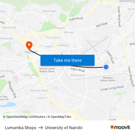 Lumumba Shops to University of Nairobi map