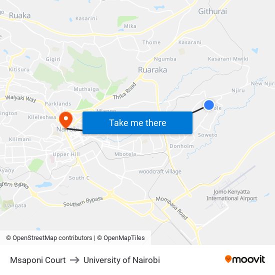 Msaponi Court to University of Nairobi map