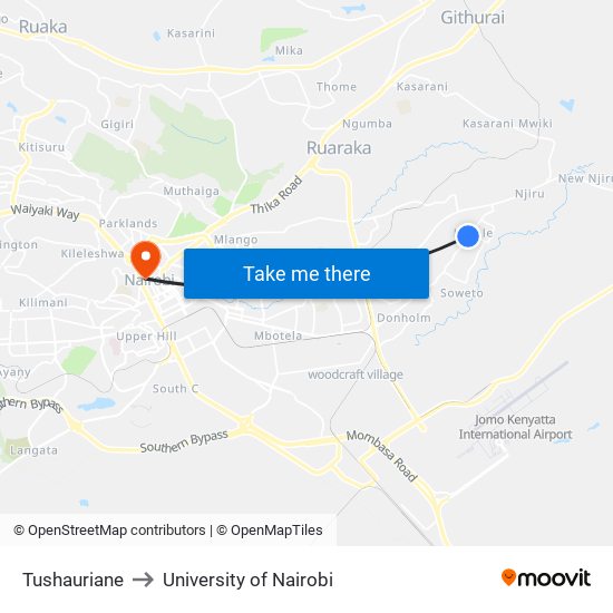 Tushauriane to University of Nairobi map