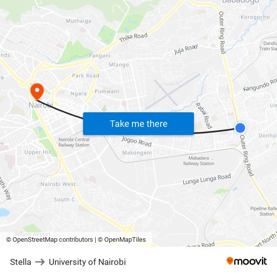 Stella to University of Nairobi map