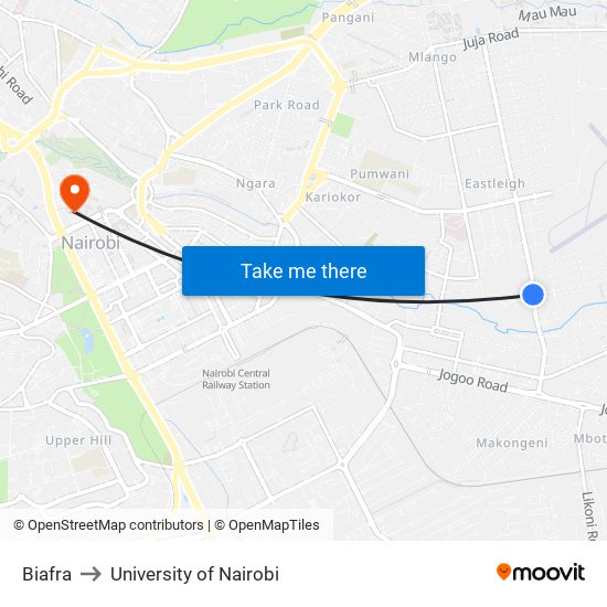Biafra to University of Nairobi map