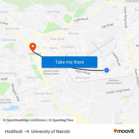 Hodihodi to University of Nairobi map