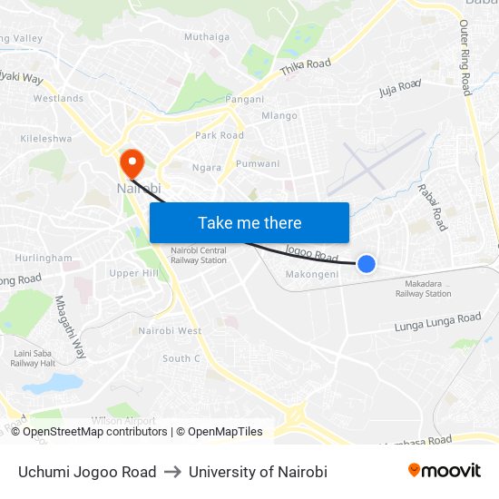 Uchumi Jogoo Road to University of Nairobi map