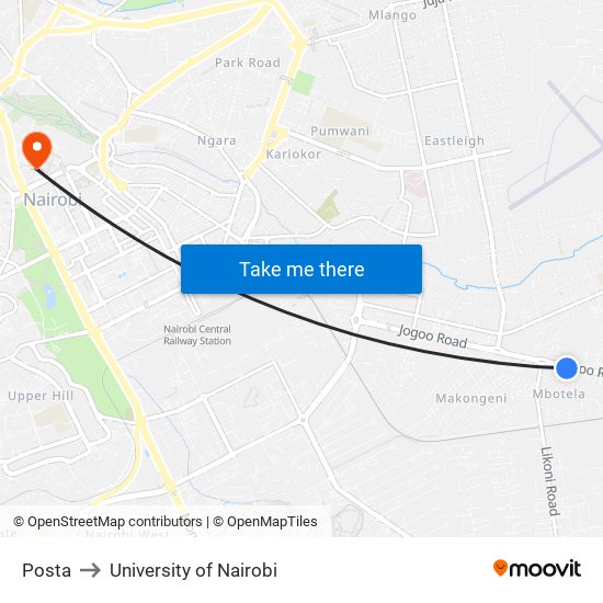 Posta to University of Nairobi map