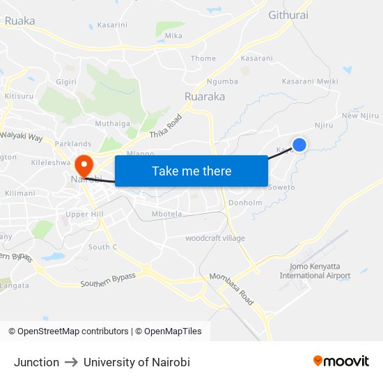 Junction to University of Nairobi map