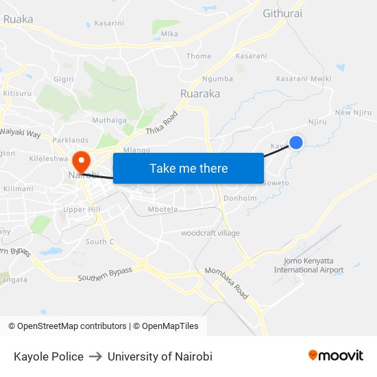 Kayole Police to University of Nairobi map