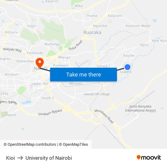 Kioi to University of Nairobi map