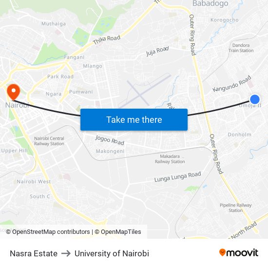 Nasra Estate to University of Nairobi map