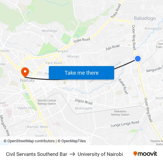 Civil Servants Southend Bar to University of Nairobi map