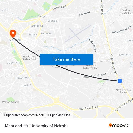 Meatland to University of Nairobi map