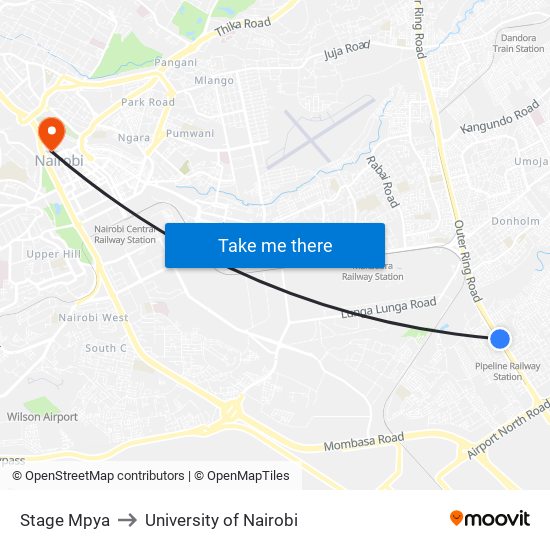 Stage Mpya to University of Nairobi map