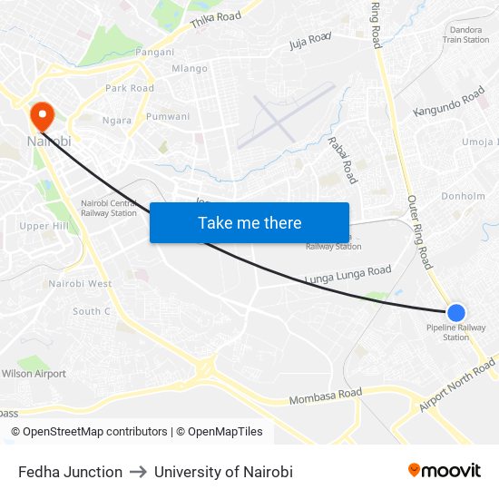 Fedha Junction to University of Nairobi map