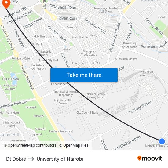 Dt Dobie to University of Nairobi map