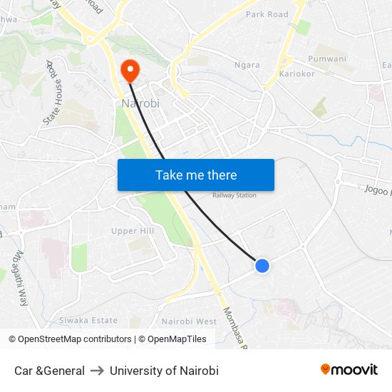 Car  &General to University of Nairobi map