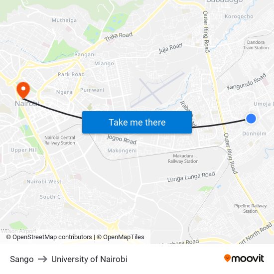 Sango to University of Nairobi map