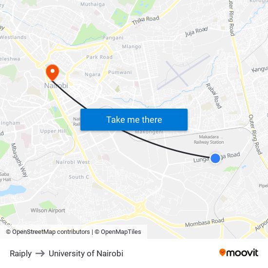 Raiply to University of Nairobi map