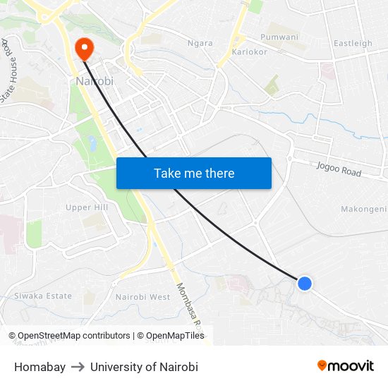 Homabay to University of Nairobi map