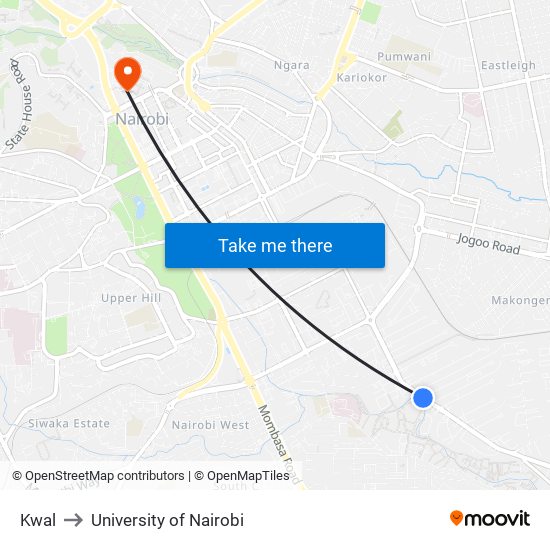 Kwal to University of Nairobi map