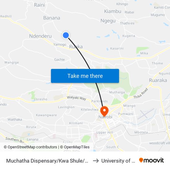 Muchatha Dispensary/Kwa Shule/Yamongo Drive to University of Nairobi map