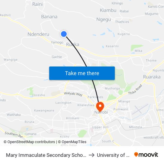 Mary Immaculate Secondary School/Muchatha to University of Nairobi map