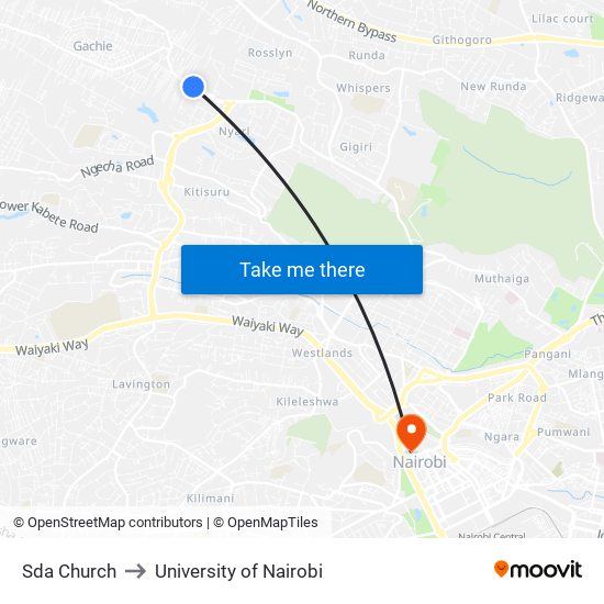 Sda Church to University of Nairobi map