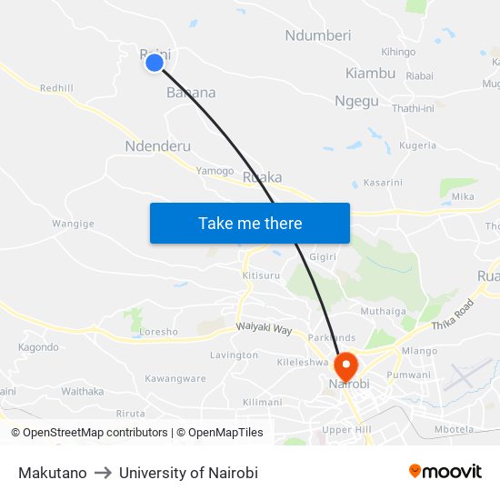 Makutano to University of Nairobi map