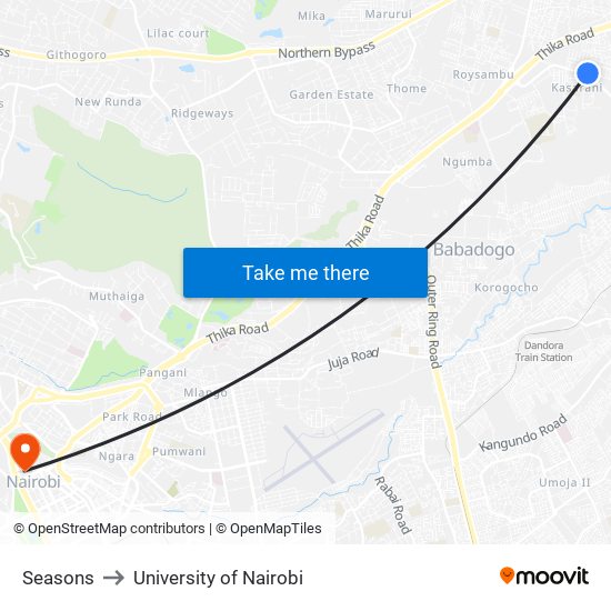Seasons to University of Nairobi map
