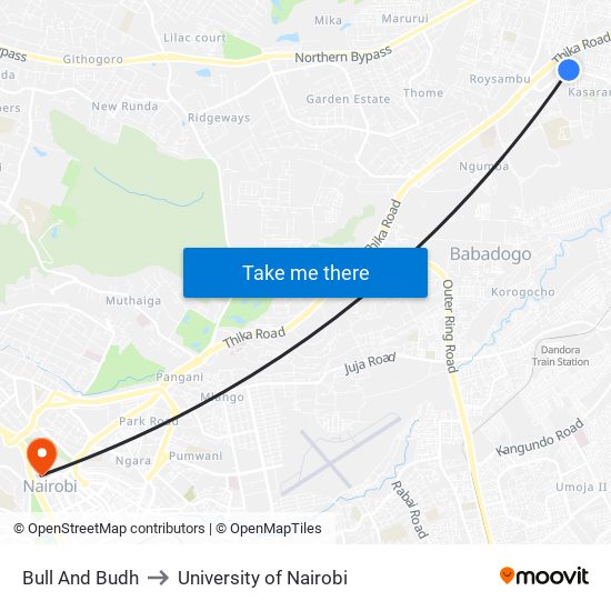 Bull And Budh to University of Nairobi map