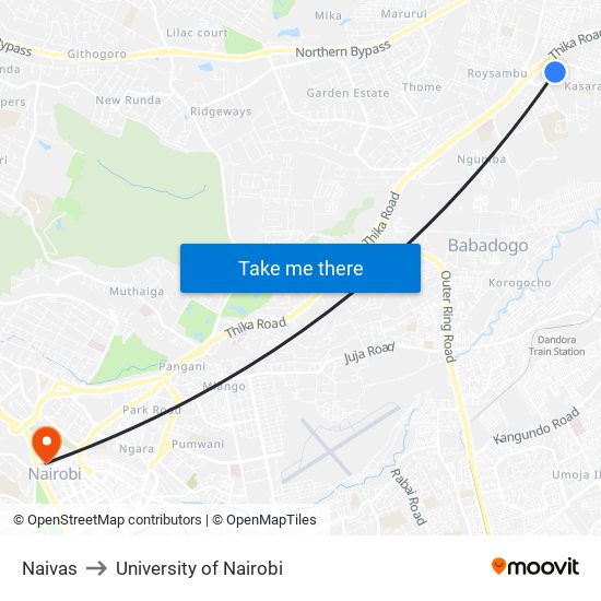 Naivas to University of Nairobi map
