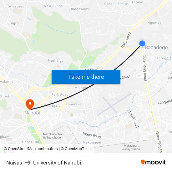 Naivas to University of Nairobi map