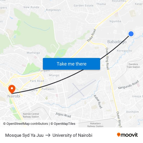 Mosque Syd Ya Juu to University of Nairobi map