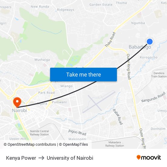 Kenya Power to University of Nairobi map