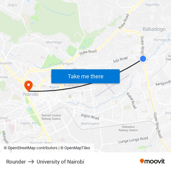 Rounder to University of Nairobi map