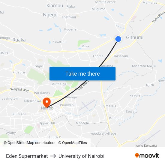 Eden Supermarket to University of Nairobi map