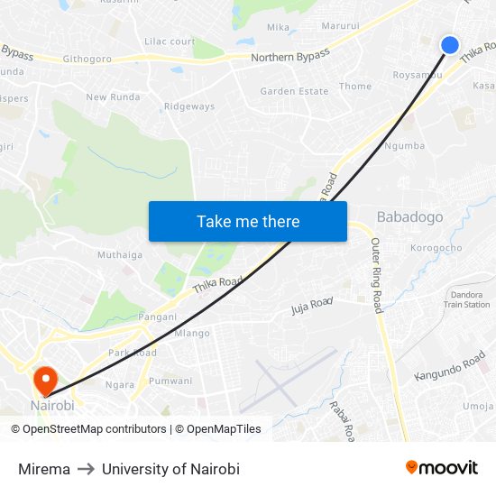 Mirema to University of Nairobi map