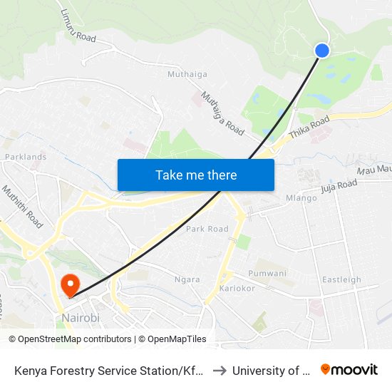 Kenya Forestry Service Station/Kfs Karura Gate to University of Nairobi map