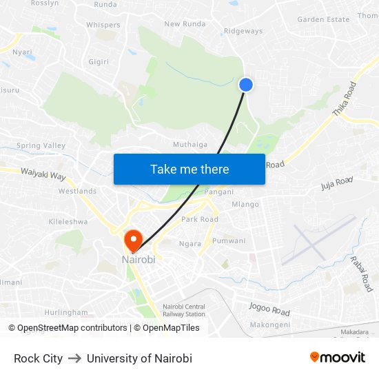 Rock City to University of Nairobi map