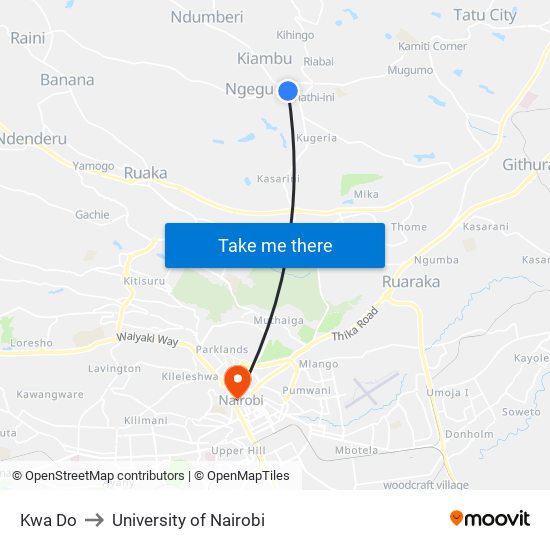 Kwa Do to University of Nairobi map