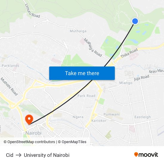 Cid to University of Nairobi map