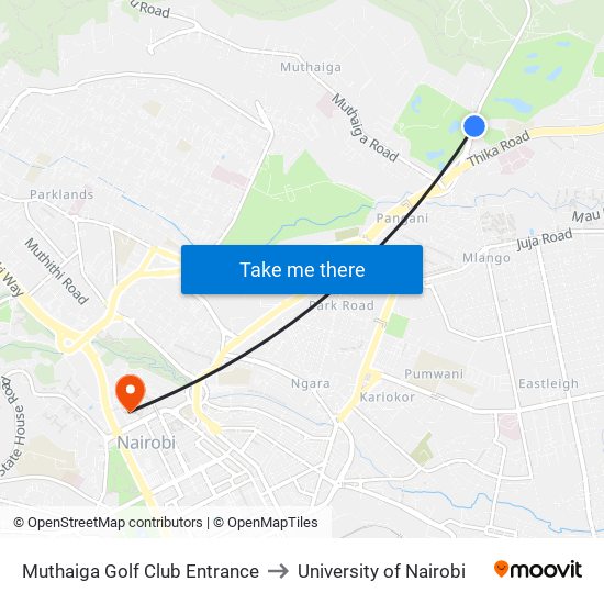 Muthaiga Golf Club Entrance to University of Nairobi map