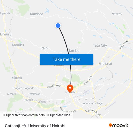Gathanji to University of Nairobi map