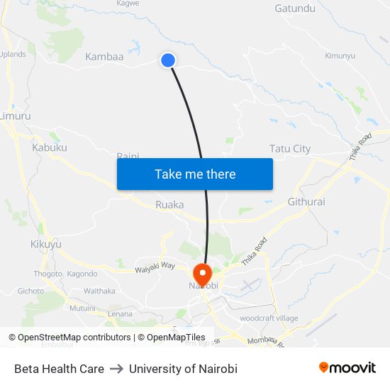 Beta Health Care to University of Nairobi map