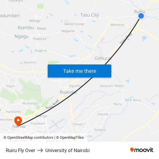 Ruiru Fly Over to University of Nairobi map