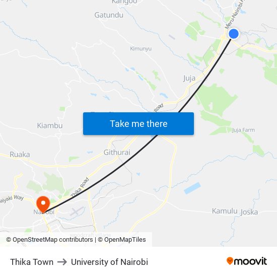 Thika Town to University of Nairobi map