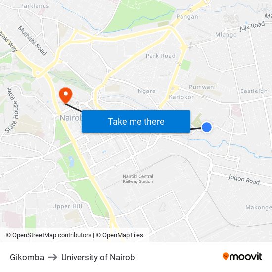 Gikomba to University of Nairobi map