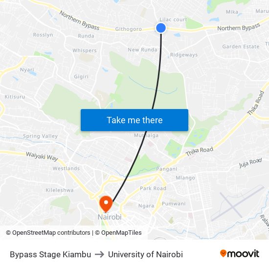 Bypass Stage Kiambu to University of Nairobi map