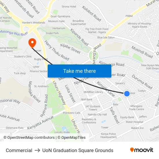 Commercial to UoN Graduation Square Grounds map