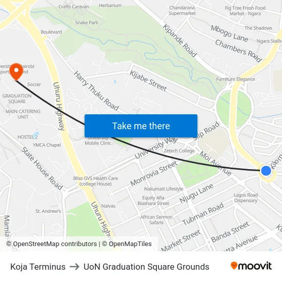 Koja Terminus to UoN Graduation Square Grounds map