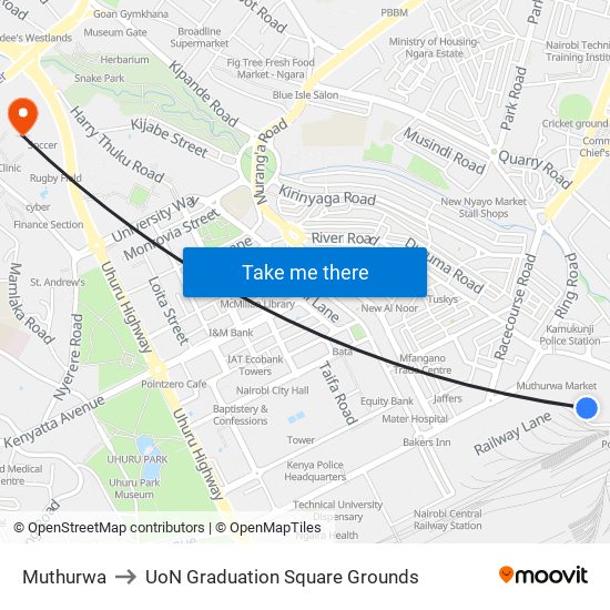 Muthurwa to UoN Graduation Square Grounds map