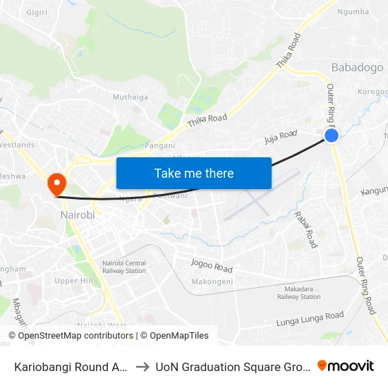 Kariobangi Round About to UoN Graduation Square Grounds map
